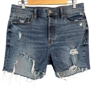 Eunina Kailey Womens High Rise Mid‎ Thigh Distressed Jean Shorts Size Large Blue